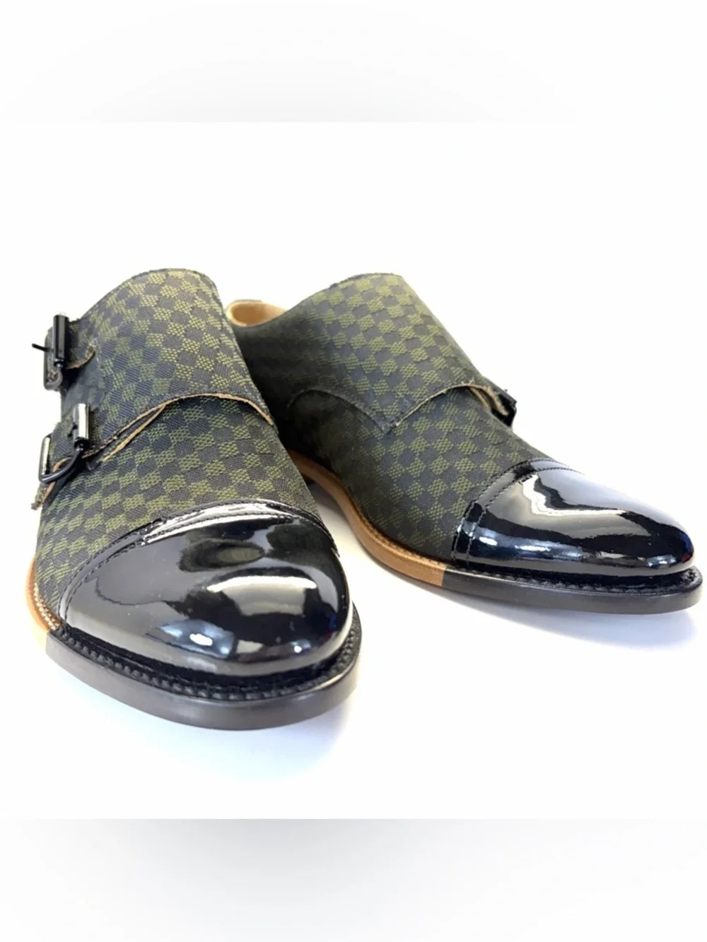 Office of Angela Scott/ Office of Us Monk  Strap Green Check Oxford Patent Toe